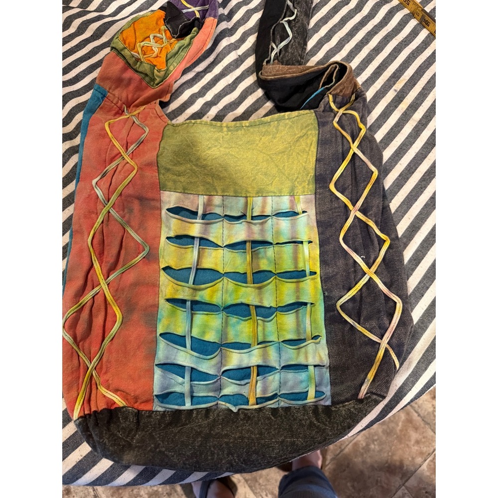 Rising International Boho Patchwork Razor Cut Cotton Hobo Bag Multicolor Nepal